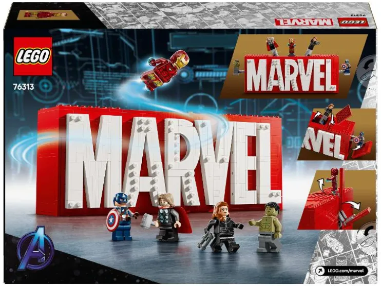 76313 MARVEL logo en minifiguren