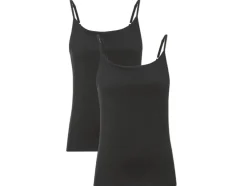 Dames spaghettibandjeshemd, 2 stuks, getailleerd gesneden