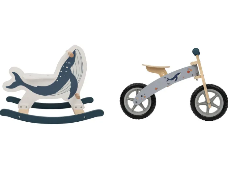 Houten schommeldier of loopfiets